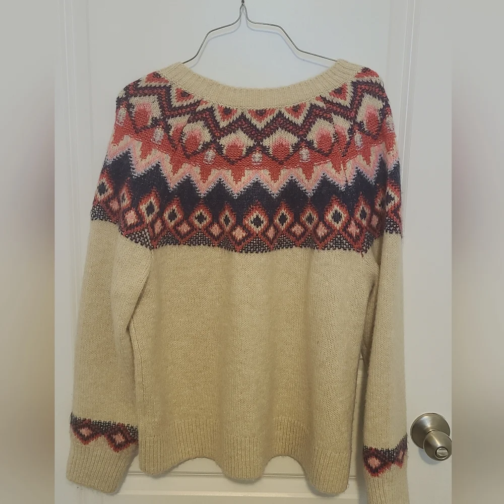 Old Navy Fair Isle Cream Crew Neck Sweater - Picture 3 of 3